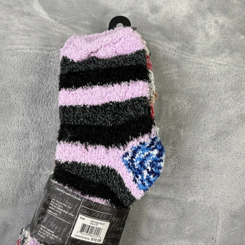 XOXO Womens Fuzzy Socks 6 Pairs 2 Packs Soft Cozy Striped Multi Color Size 4-10